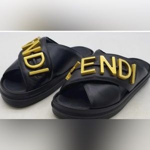 Fendi “Fendigraphy” Black Leather Sandals Women’s Size 8
